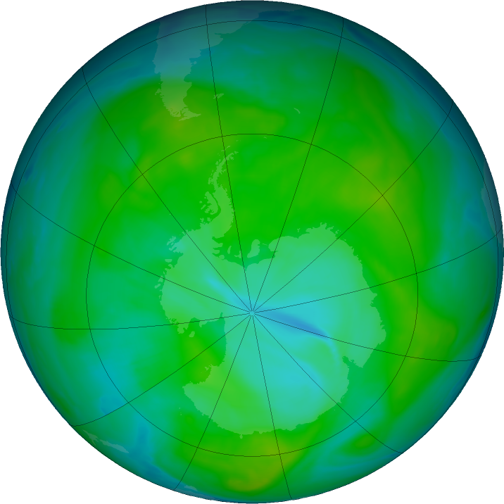 Antarctic ozone map for 29 December 2017